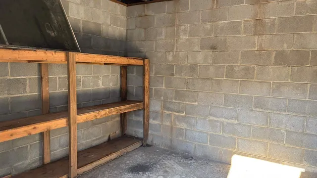 a bathroom with a shower and a sink