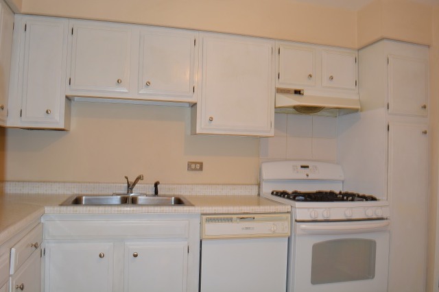 10389 Dearlove Road, Unit 2D Glenview, IL 60025 - Photo 5 of 12 a kitchen with white cabinets and white appliances