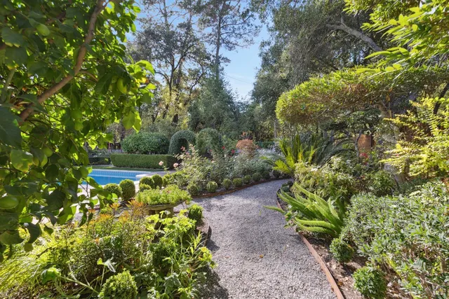 a view of a chair and table in backyard of the house