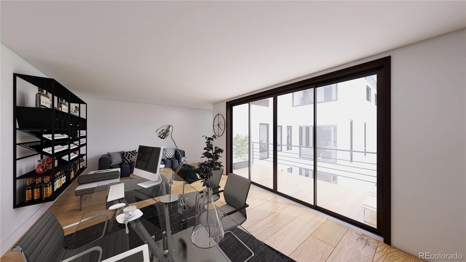 29 Harrison Street Denver, CO 80206 - Photo 11 of 40 a living room with furniture a flat screen tv and a floor to ceiling window