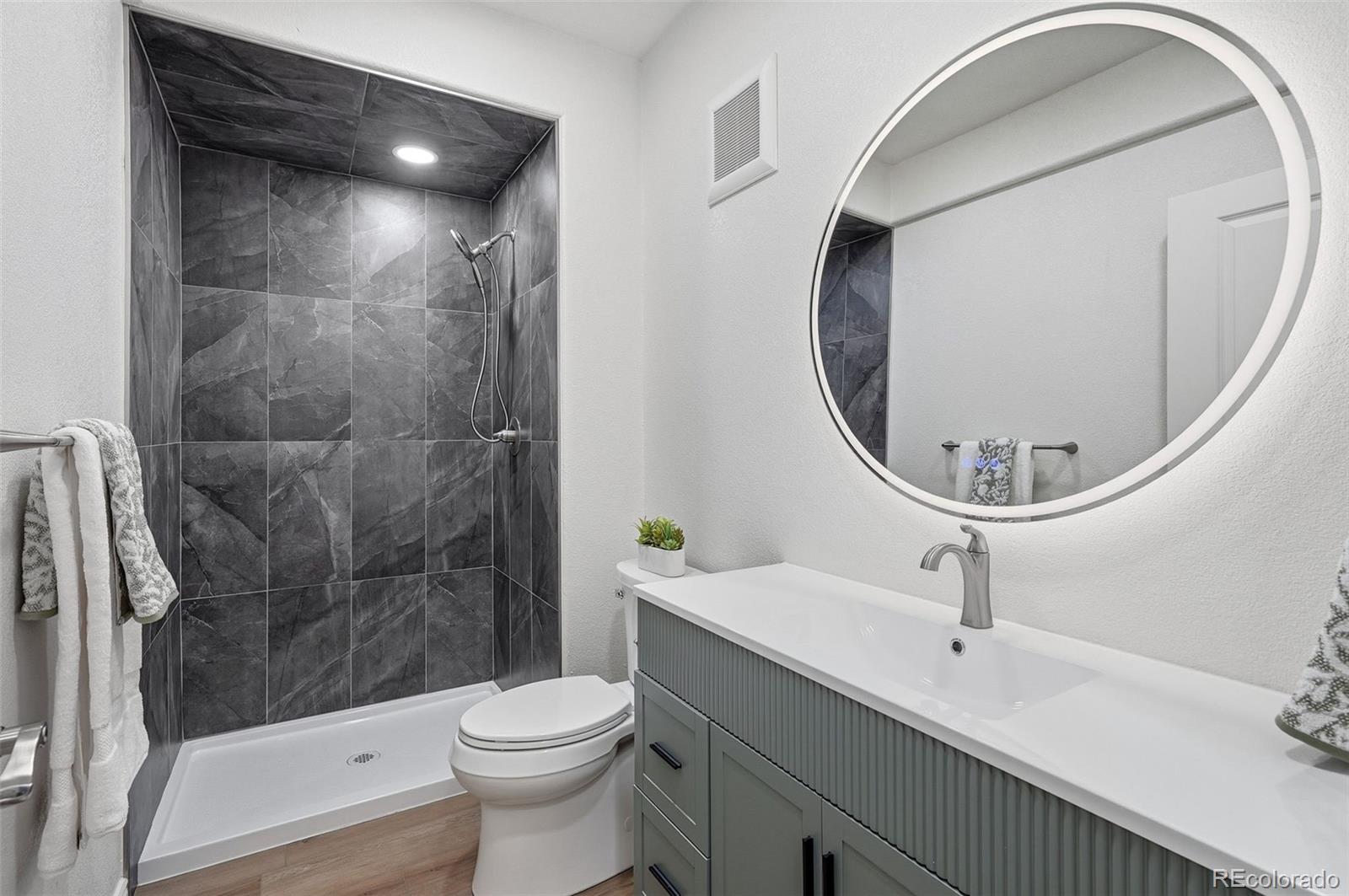 6670 Violet Way Arvada, CO 80007 - Photo 42 of 50 a bathroom with a sink a toilet and shower
