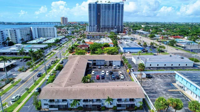 an aerial view of a house with a garden