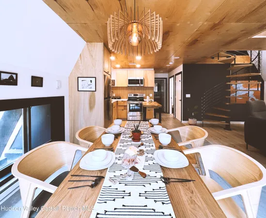 a dining room with wooden floor
