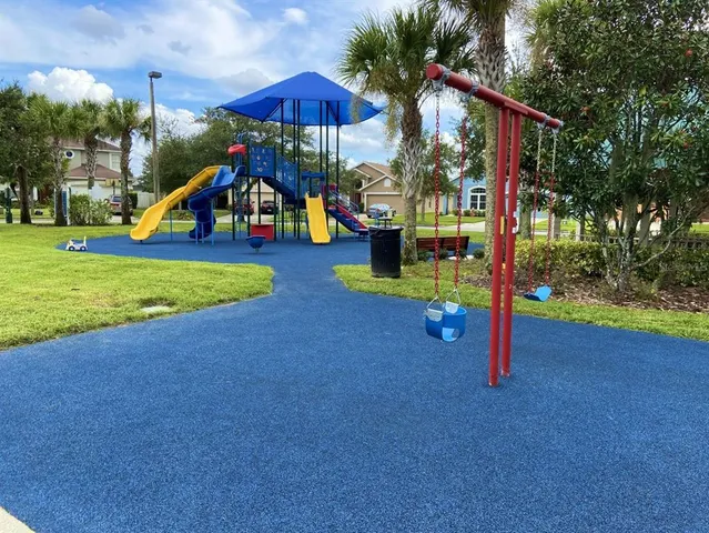 a view of a park with slide