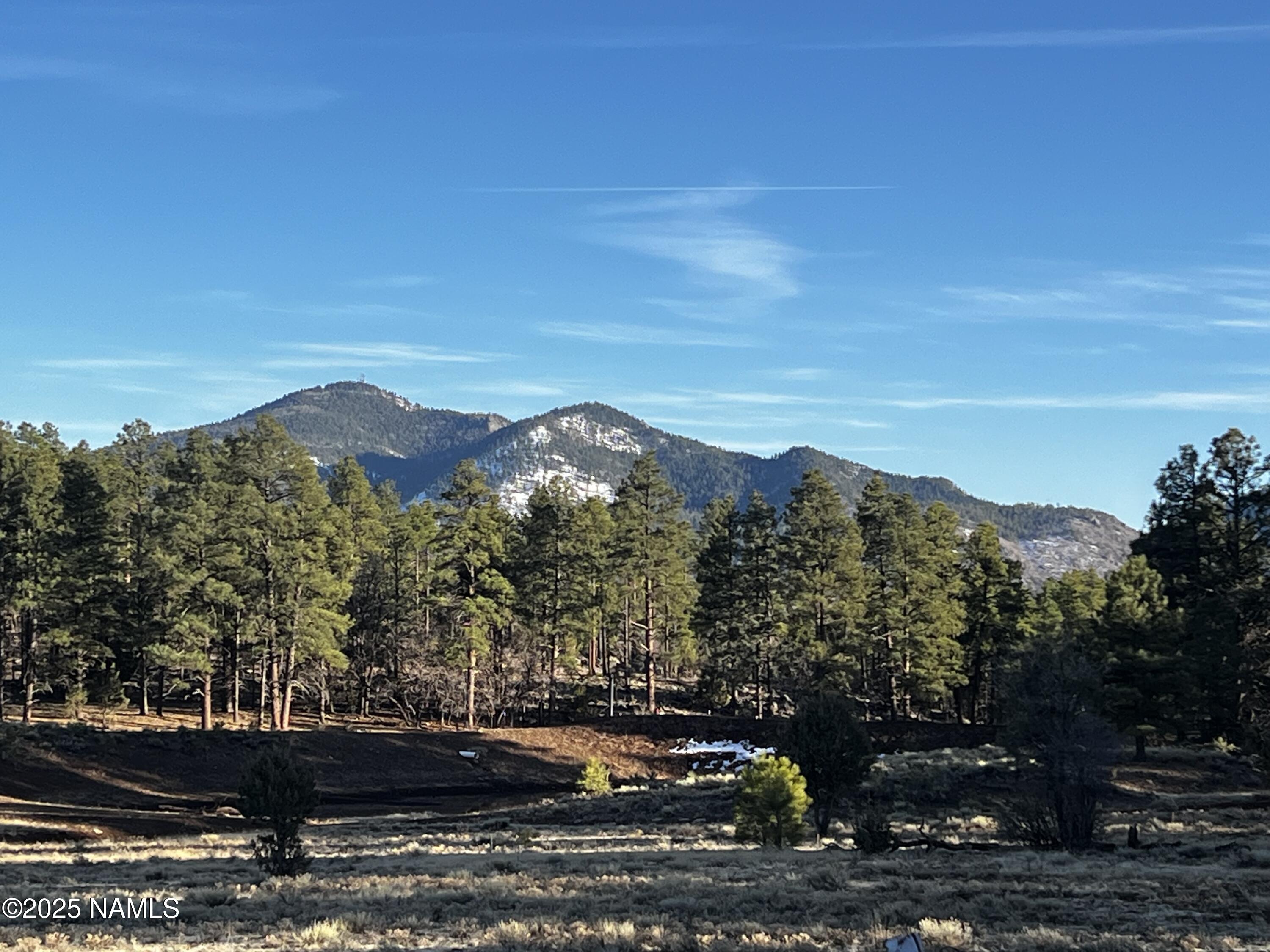 a view of a town with mountains in the background