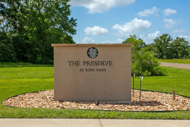 a view of a park with large trees