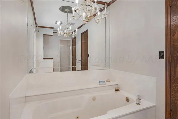 a bathroom with a bathtub and a shower