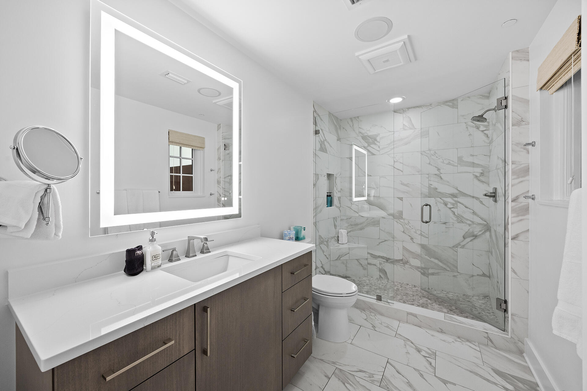 136 Georgetown Avenue, Unit E36 Inlet Beach, FL 32461 - Photo 38 of 55 a bathroom with a sink a toilet a mirror and shower