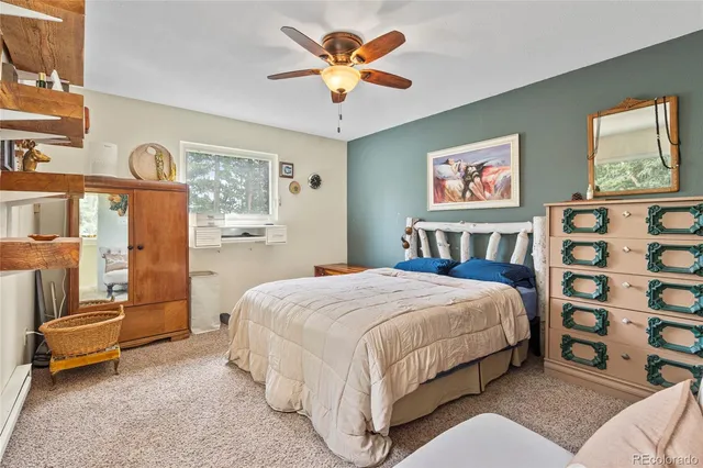 a bedroom with a bed and dresser