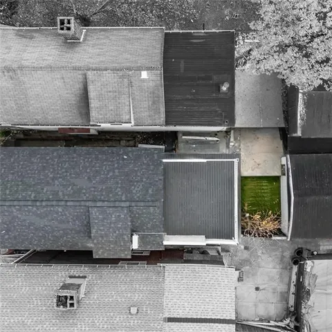 an old building with a stove