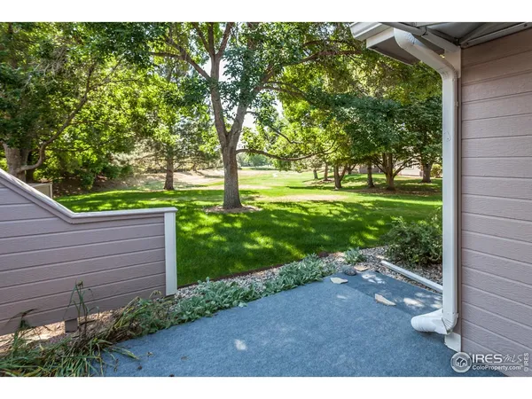 a view of a backyard with wooden fence