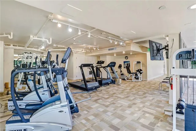 a view of a room with gym equipment