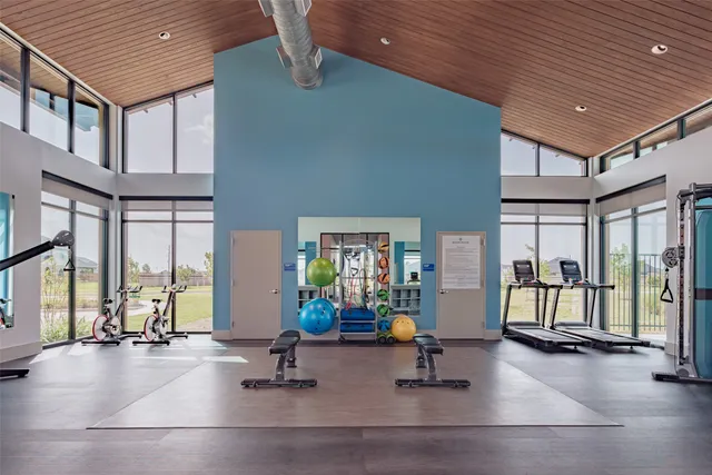 a view of a room with gym equipment