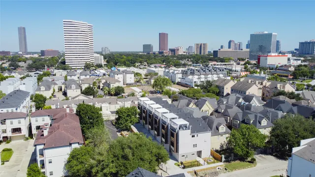 a city view with tall buildings