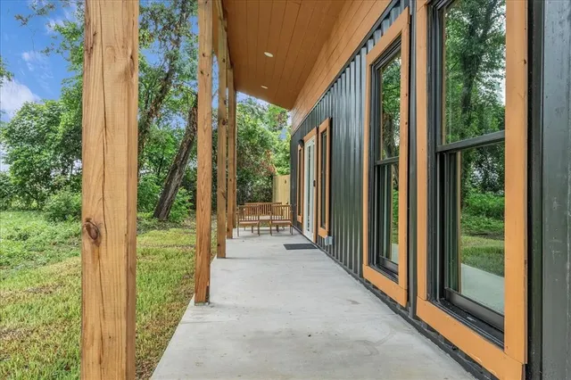 a view of a garden from a room