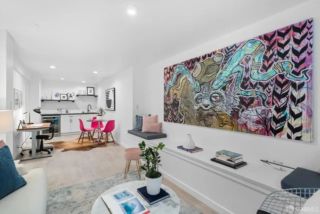 a front view of a building with parking space