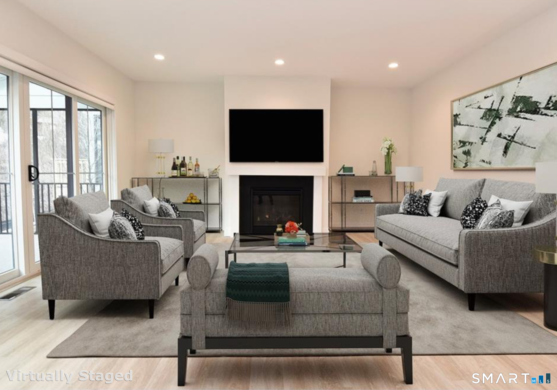 40 Fullin Road, Unit 19 Norwalk, CT 06851 - Photo 7 of 24 a living room with furniture a flat screen tv and a fireplace