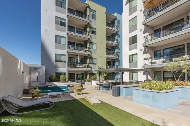 a city view with tall buildings