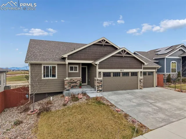 front view of a house with a patio