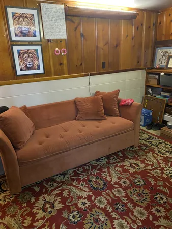 a living room with furniture and a rug