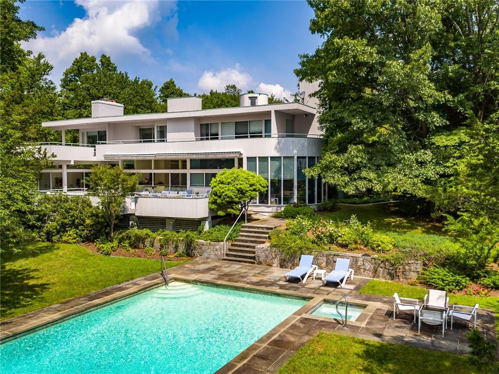 Aerial view from above poolside.