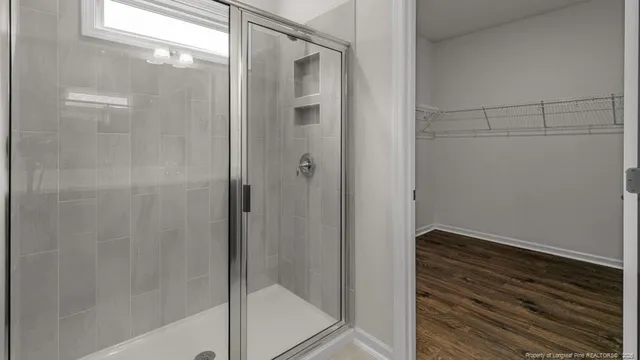 a view of a room with racks on the wall