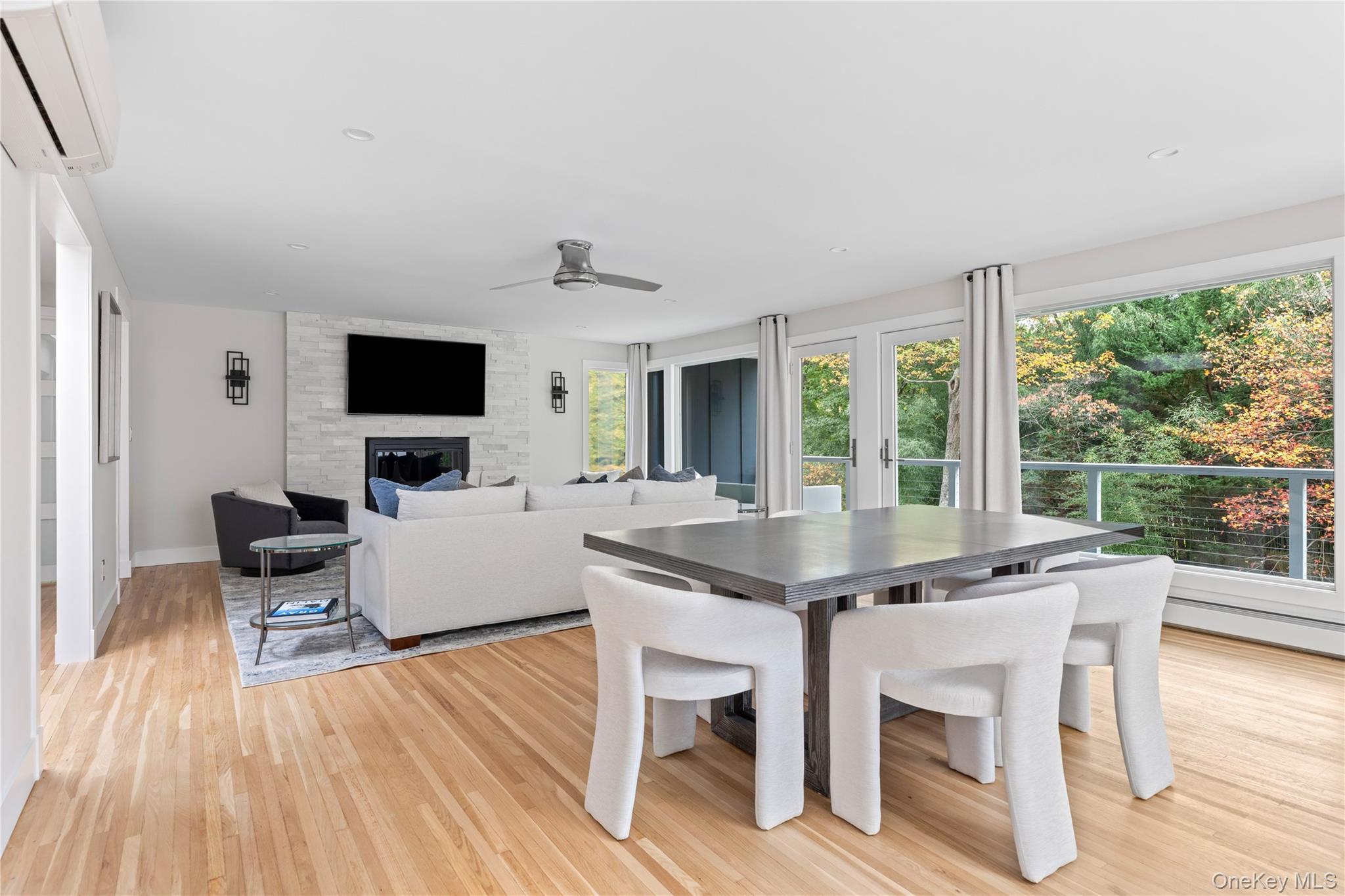 25 Wood Road Sands Point, NY 11050 - Photo 6 of 33 a living room with furniture a flat screen tv and a floor to ceiling window