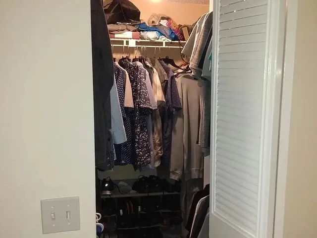 a view of walk in closet with clothes
