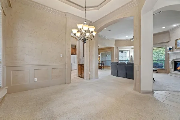 a view of a livingroom with a chandelier