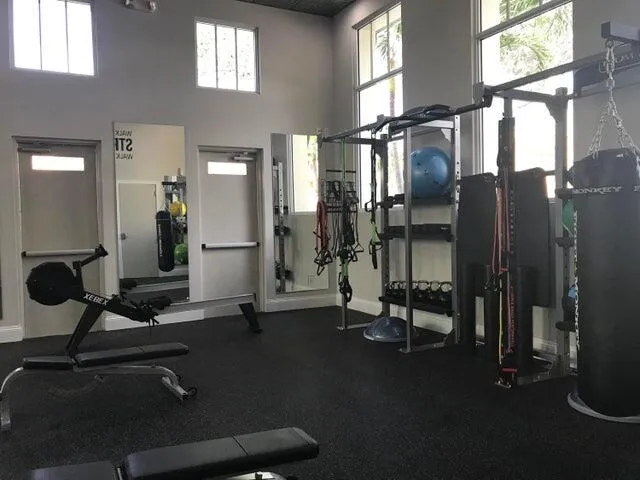 a view of a room with gym equipment