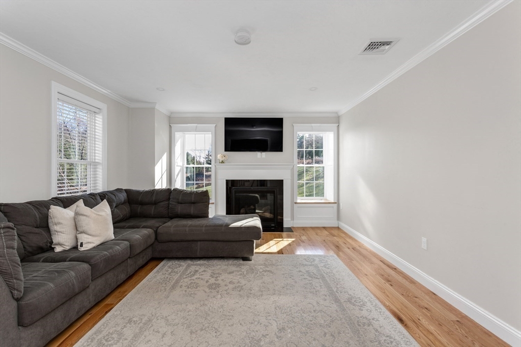 56 Fuller Place Franklin, MA 02038 - Photo 18 of 42 a living room with furniture a flat screen tv and a fireplace