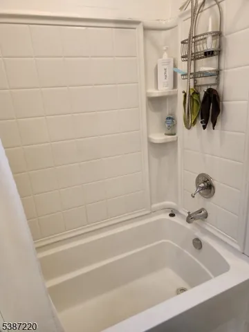 a bathroom with a bathtub and shower
