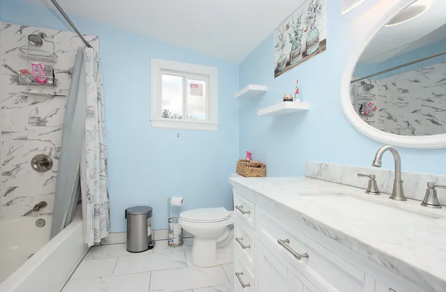 a bathroom with a bathtub