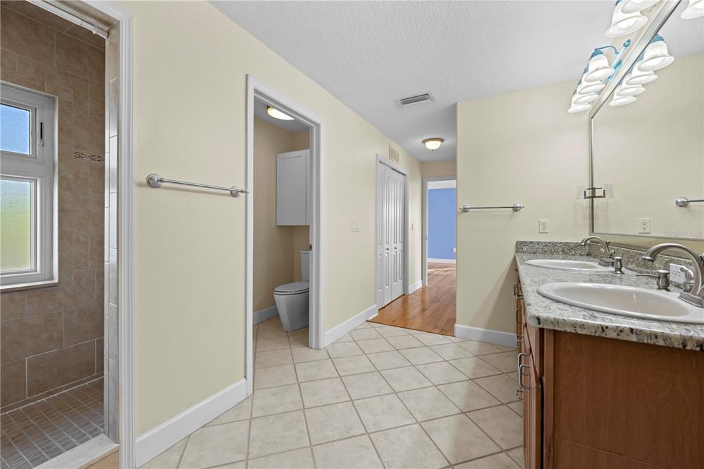 5446 Bluepoint Drive Port Richey, FL 34668 - Photo 59 of 68 a bathroom with a sink a mirror and a shower