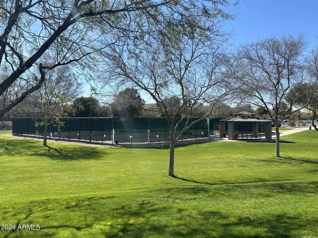 a view of a swimming pool with a yard