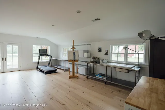 a view of a garden with houses