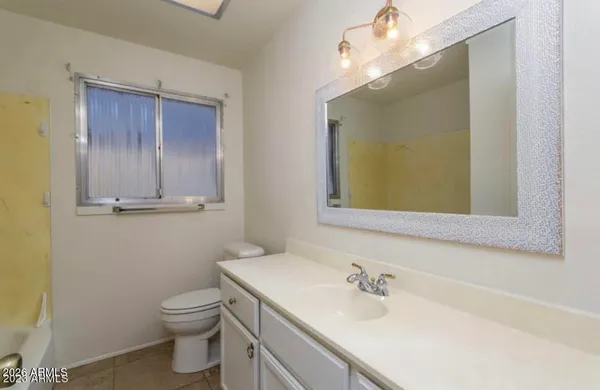 a bathroom with a sink a toilet and mirror