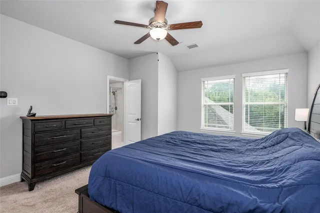 a bedroom with a bed and a dresser