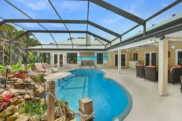 a view of a city with lawn chairs