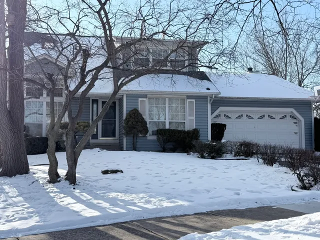a front view of a house with a yard covered with snow