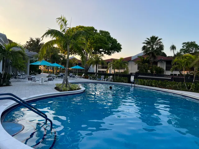 a view of a street with a slide