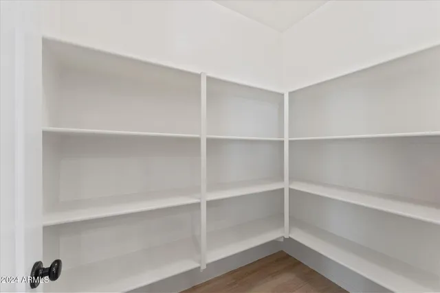 a view of walk in closet with empty racks