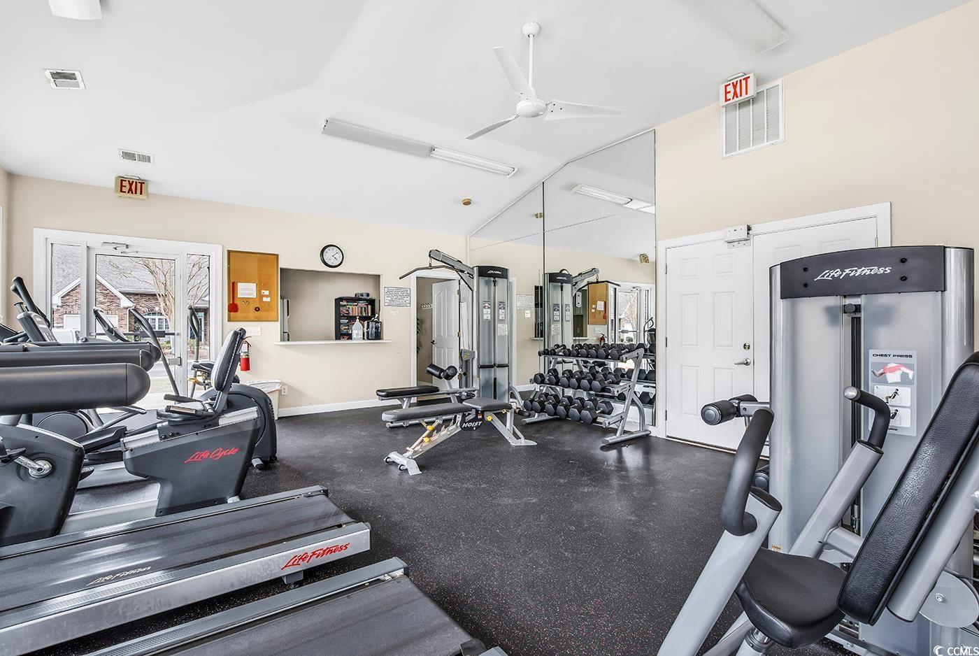 4507 Smilax Place Murrells Inlet, SC 29576 - Photo 38 of 39 Workout area with a ceiling fan and vaulted ceiling