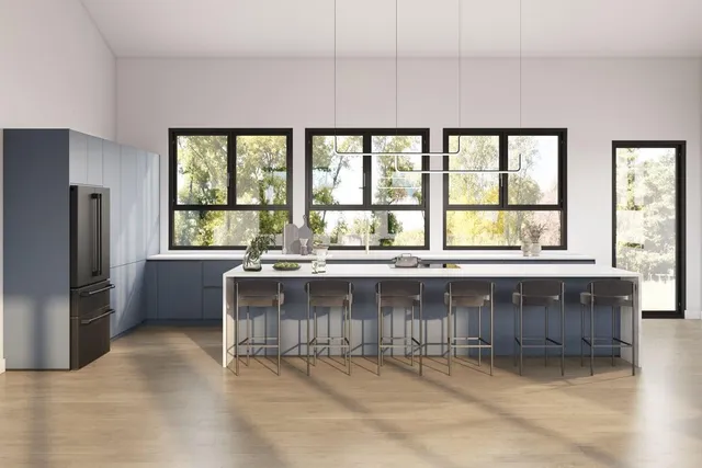 a large living room with a large window