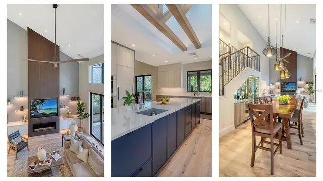 a kitchen with sink a stove and chairs