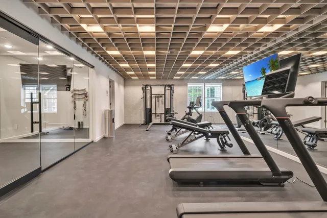 a view of a room with gym equipment