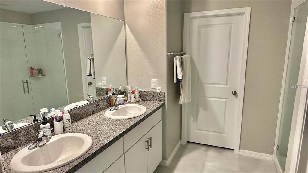 31363 Sun Kettle Loop Wesley Chapel, FL 33545 - Photo 20 of 29 a bathroom with a granite countertop sink and a mirror a bathtub