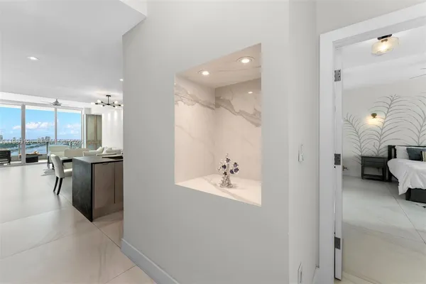 a view of a kitchen and living room