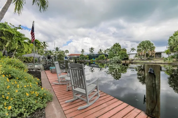 a view of a lake with a terrace