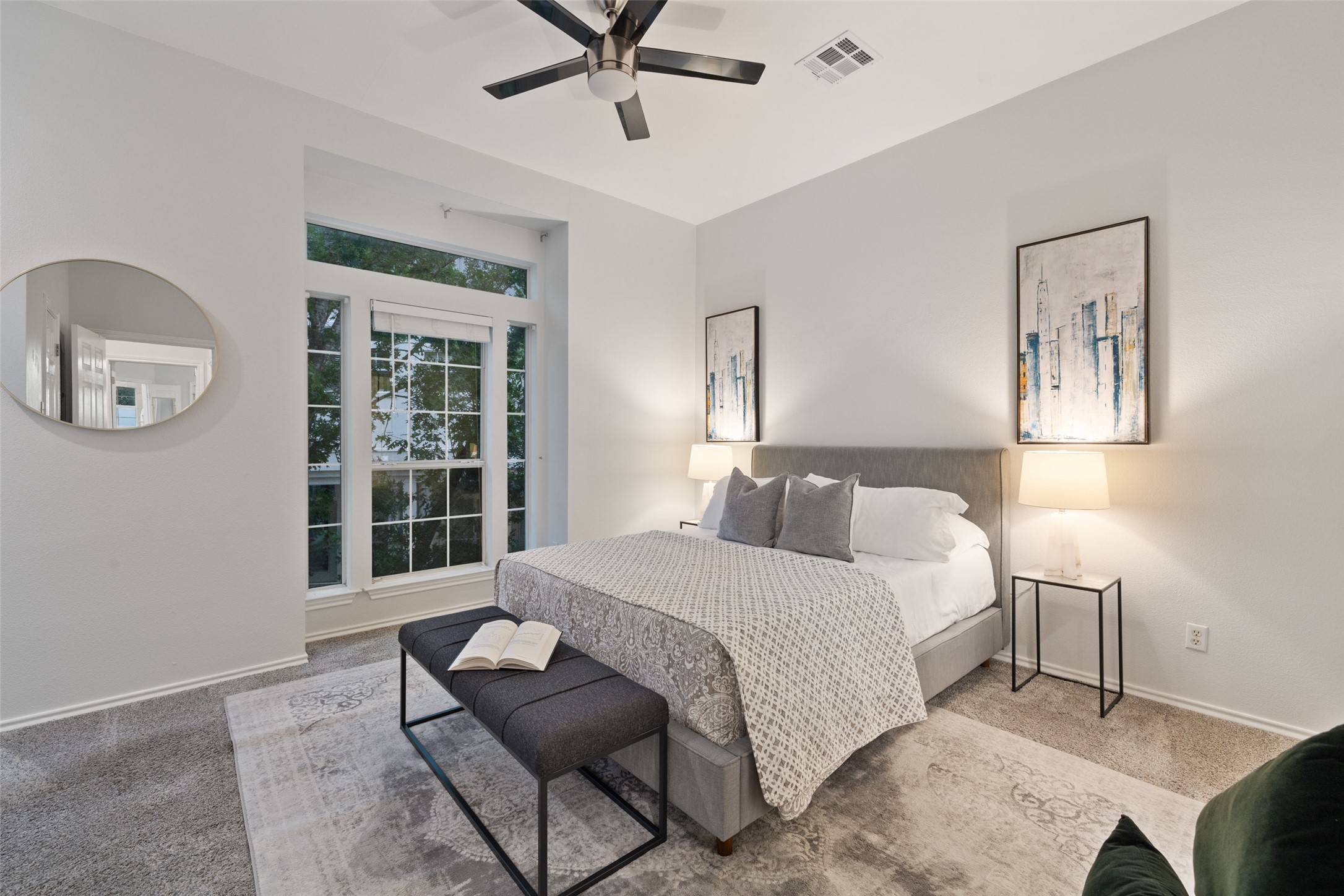 2918 Ranch To Market Road 620, Unit O282 Austin, TX 78734 - Photo 20 of 40 Bedroom with visible vents, carpet flooring, baseboards, and ceiling fan